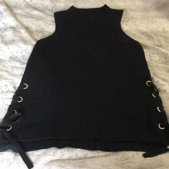 MICHAEL Michael Kors | Sweaters | Black Ribbed Knit Tunic Vest L Lace Up  Sides Mini Sweater Dress Michael Kors New | Poshmark